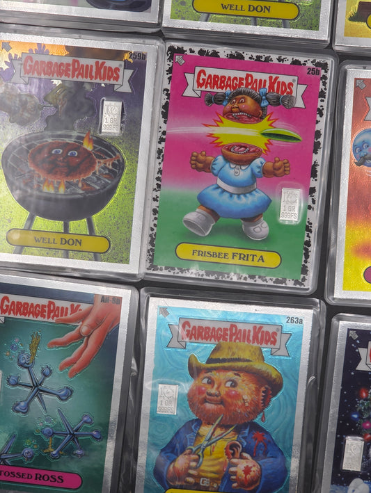 X10 Pack Garbage Pail Kids Cards with 1 grain silver bars in each